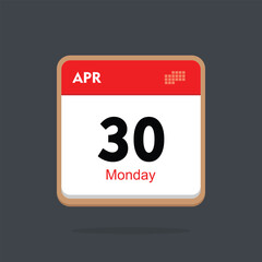 monday 30 april icon with black background, calender icon