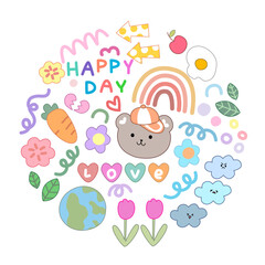 cute of set for sticker , postcard , invitation . vector illustration for kids on a circle background