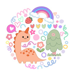 cute of set for sticker , postcard , invitation . vector illustration for kids on a circle background