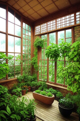 Fototapeta premium A spacious botanical garden in a large greenhouse. The concept of gardening and gardening.