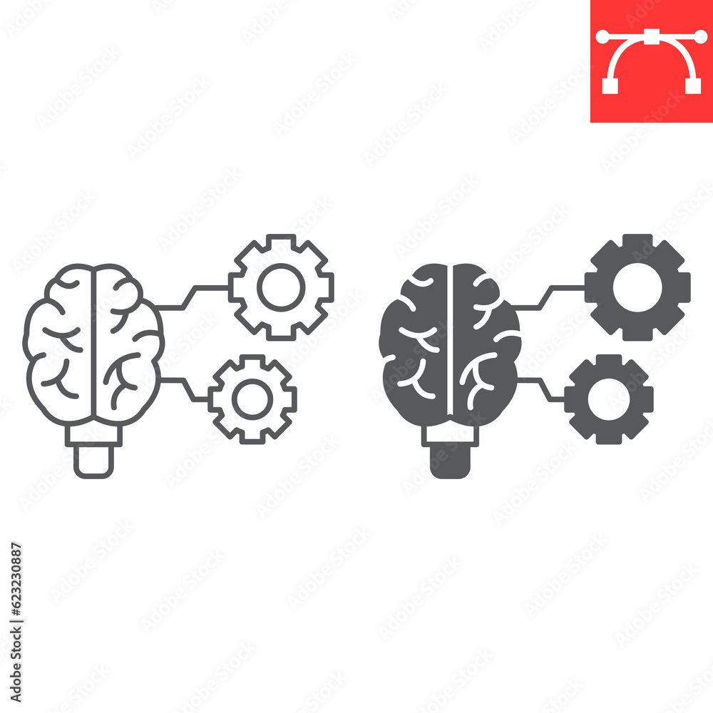 Poster machine learning line and glyph icon, technology and artificial intelligence, self-learning vector i