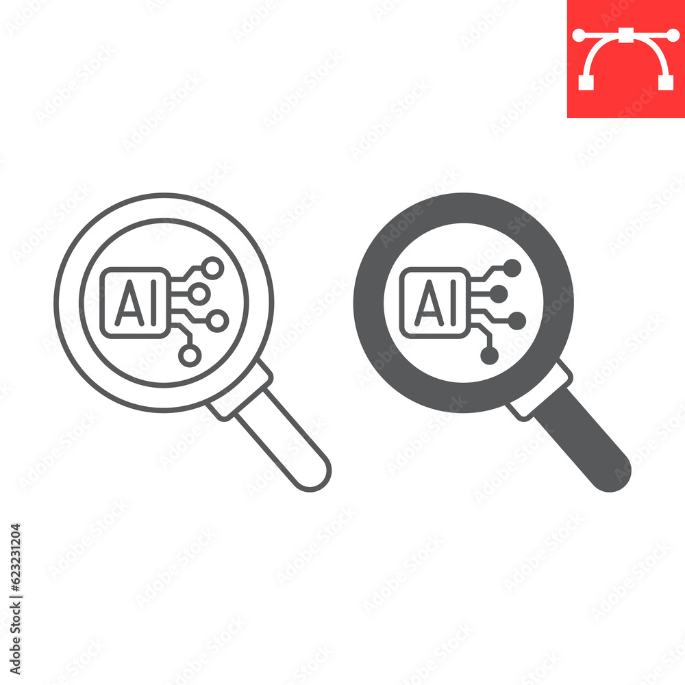Poster ai analysis line and glyph icon, technology and artificial intelligence, statistics of ai vector ico