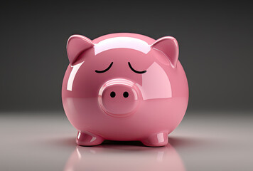 Piggy bank with a sad face on a neutral background. Financial crisis, problem concept.