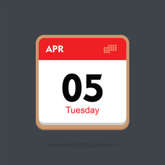 tuesday 05 april icon with black background, calender icon