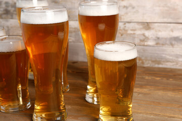 Glasses of cold beer on table. Oktoberfest celebration
