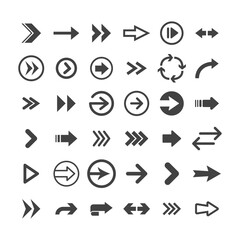 Arrow icon set. Collection of different arrows. Black vector pictogram.