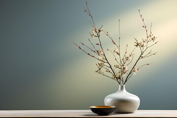Plant in vase space for text, Minimalist Zen, Zen background, Japanese zen background, Japanese style minimal, Zen wallpaper