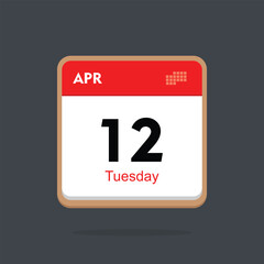 tuesday 12 april icon with black background, calender icon