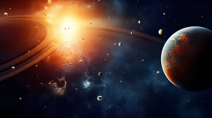 Obraz na płótnie Canvas Sun and the planets of our Solar system on starry space background. Image elements furnished by NASA,Generative Ai