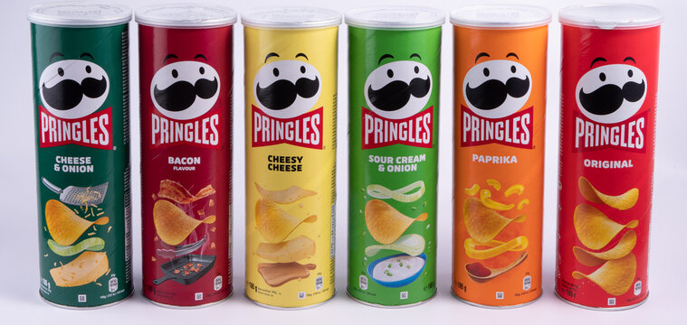 Vasylkiv, Ukraine - July 10, 2023: Pringles chips in original packaging with different flavors