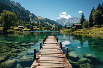beautiful clear water mountain lake 
