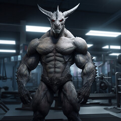 fit dragon standing at the gym, Muscular Dragon Working Out at the Gym, generative AI - obrazy, fototapety, plakaty