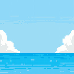 Drawing of the sea and the sky, pixel art landscape - obrazy, fototapety, plakaty