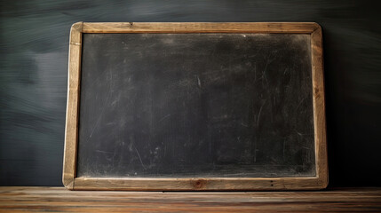 An empty vintage chalk board in a school