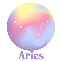 Aries zodiac signs on a holographic gradient background. Astrological horoscope. cancer. Srock vector illustration