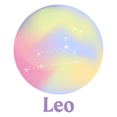 Leo zodiac signs on a holographic gradient background. Astrological horoscope. cancer. Srock vector illustration