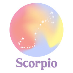 Scorpio zodiac signs on a holographic gradient background. Astrological horoscope. cancer. Srock vector illustration