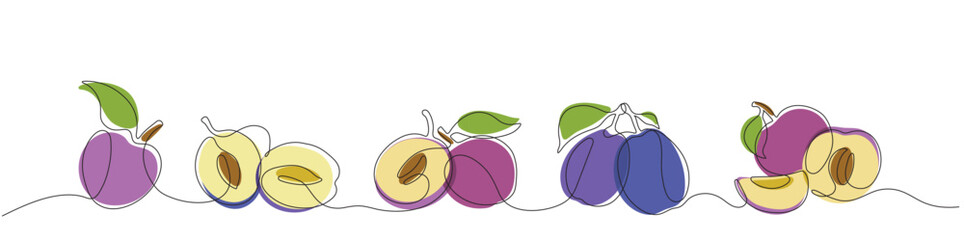 Vector colored set of plums in the technique of minimalism