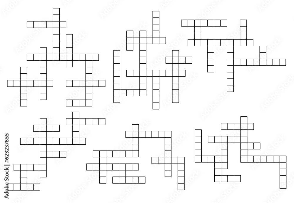 Poster crossword game grids and word quiz layout templates, vector empty boxes. crossword or guess word gam