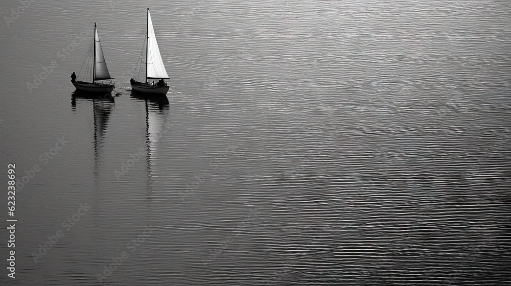 Sticker two sailboats floating on a lake with a sky background. generative ai