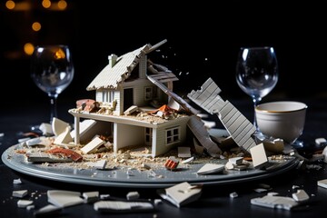 destroyed house model. - obrazy, fototapety, plakaty