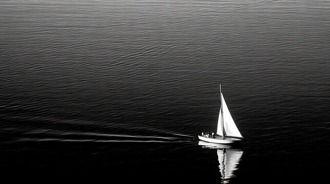  a small sailboat floating on a large body of water.  generative ai