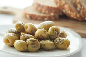 Turkish Grilled olives in a bowl 