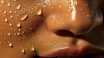 drops of sweat on tanned skin, close-up Generative AI
