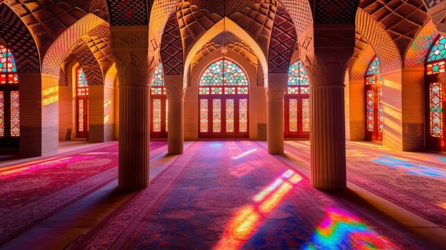 Nasir Al-Mulk Mosque in Shiraz, Iran, also known as Pink Mosque Generative AI