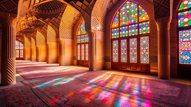 Nasir Al-Mulk Mosque in Shiraz, Iran, also known as Pink Mosque Generative AI