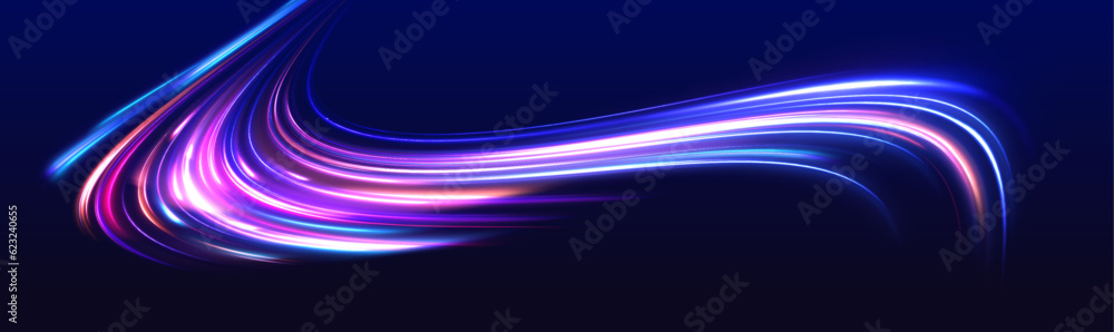 Poster vector speed of light in space on dark background. abstract background in blue, yellow and orange ne