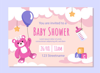Baby shower pink invitation template