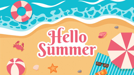 Hello summer coastline banner