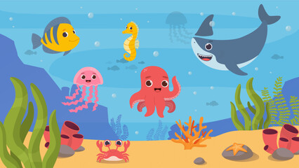 Plakat Sea bottom with animals concept