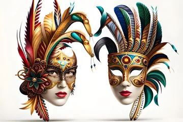 Gordijnen Realistic luxury carnival mask with colorful feathers. © Luci