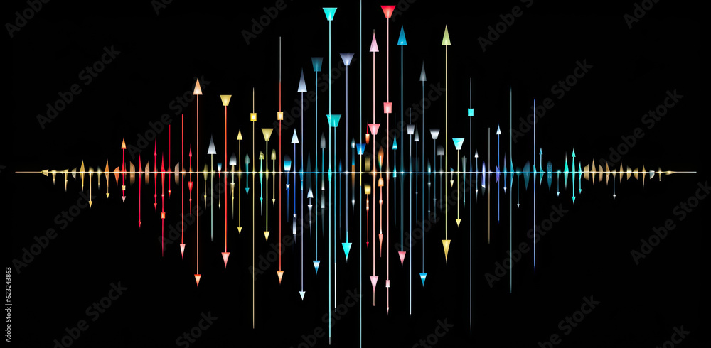 Poster abstract music equalizer wave on black background with copy space. generative ai