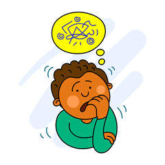 Colored vector illustration of a stressed man with heavy thoughts