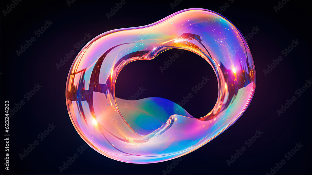 Poster iridescent soap bubble on multicolored background generative ai