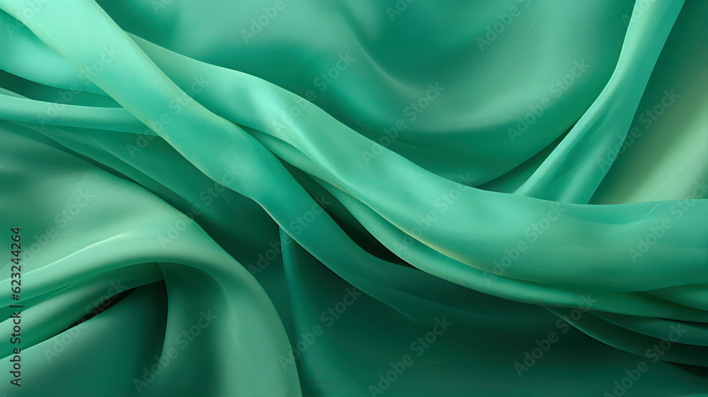 Aufkleber abstract green satin cloth background. 3d render illustration with depth of field generative ai
