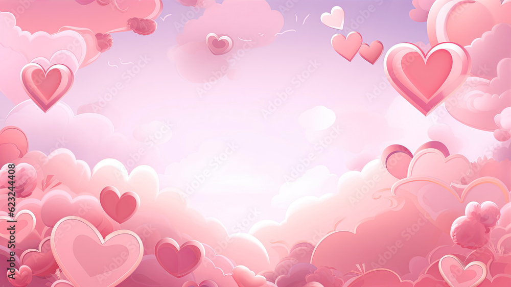 Poster valentines day background with hearts and clouds. generative ai