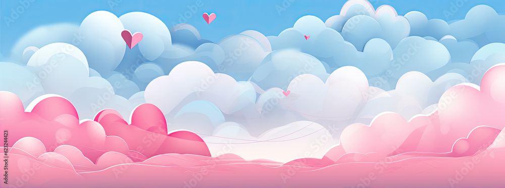 Poster 3d render of valentines day background with hearts and clouds generative ai