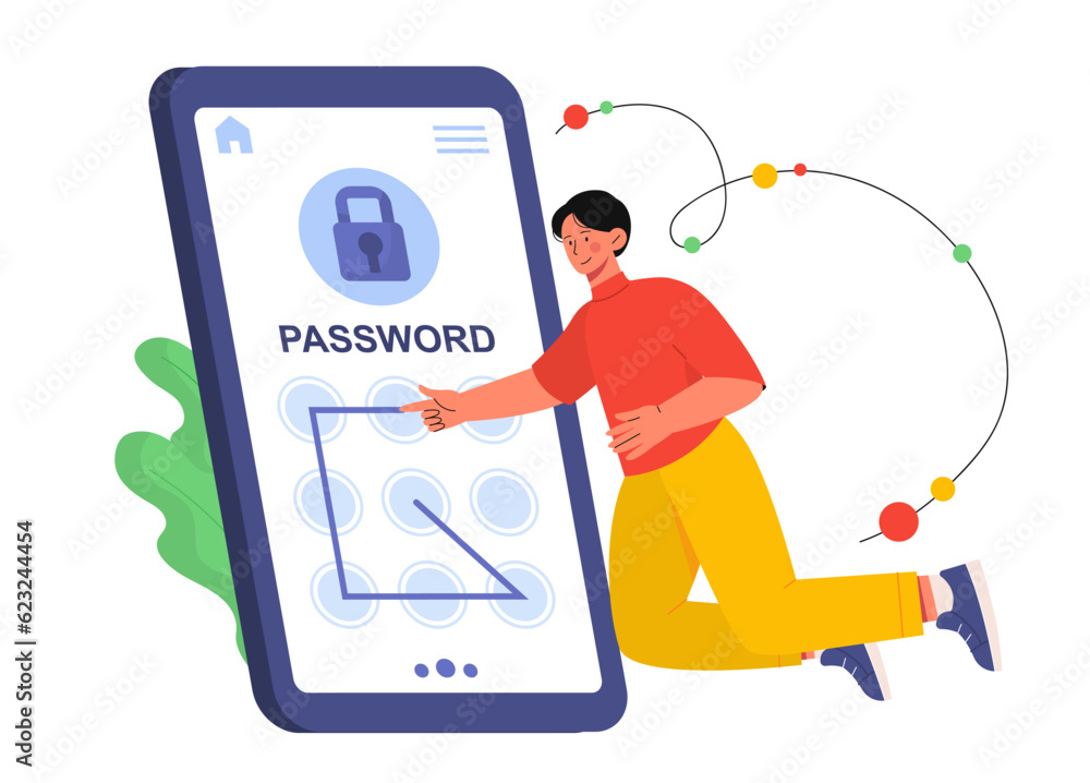 Poster man with password on smartphone concept