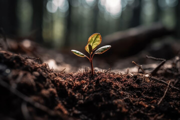 Young plant sprouting out of the dirt in the forest | plant germinating, sprout plant