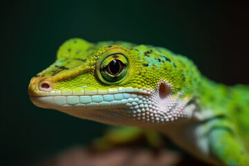 Fototapeta premium Gecko portrait close up with green background, gecko in wild