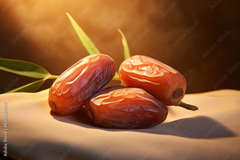 Poster pile of dates on table.