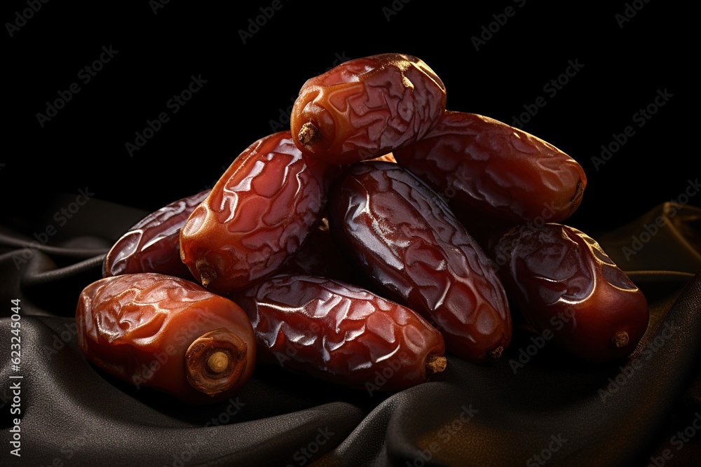 Poster pile of dates on table.
