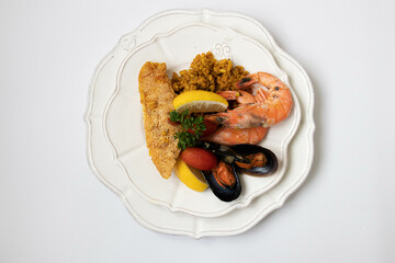 Traditional Spanish Dish, Paella , on white background