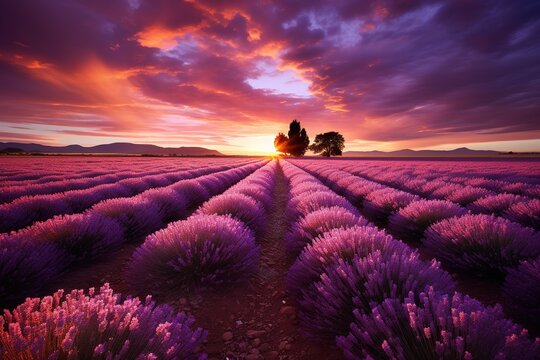 Stunning landscape with lavender field at sunset © id512