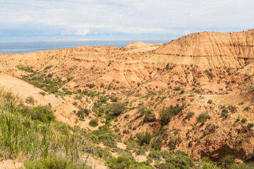 Sand canyon in Manjily Ata not far from Fairy canyon in Kyrgyzstan