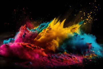 Fototapeta na wymiar Powder Explosion Background Colourful and Bright Diwali Powdered